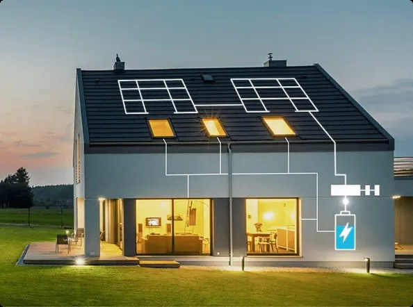 Maison équipée de panneaux solaires et d'une batterie
